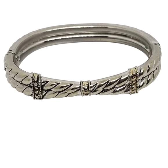 VINTAGE SILVERTONE CABLE ROPE DESIGN HINGED STATEMENT BRACELET - Picture 4 of 6